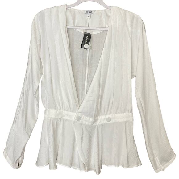 Express Deep V Neck Long Sleeve Blouse White Size Medium NWT - Picture 1 of 10